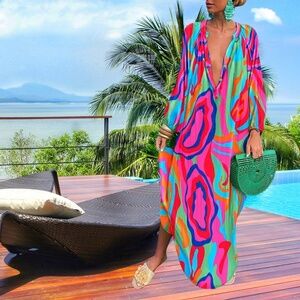 NWOT Woman's Maxi Dress MuMu Coverup Tropical Island Beach Wear Sundress Large